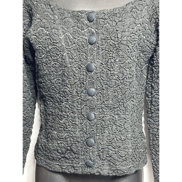 Vintage 80s Bruno Duluc Cropped Jacket Womens Size Small Black Button Front - Picture 2 of 6